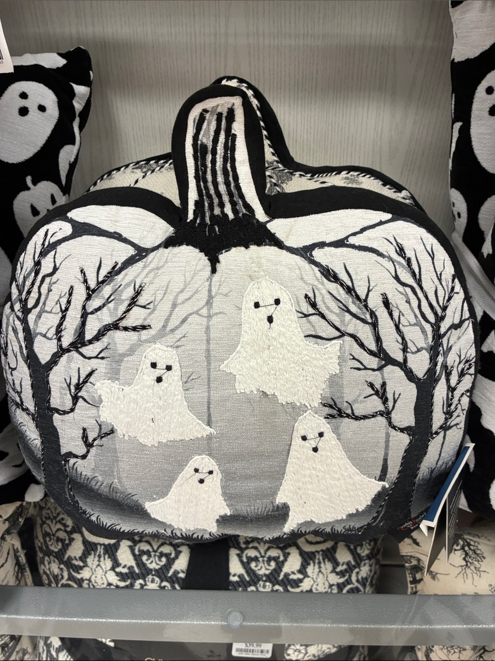 Halloween Ghost Pumpkin Throw Pillow - Black & White